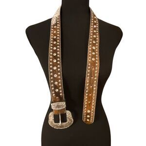 Nocona Women’s Leather/Calf Hair Rhinestone/Studs Western/Cowgirl Belt Size